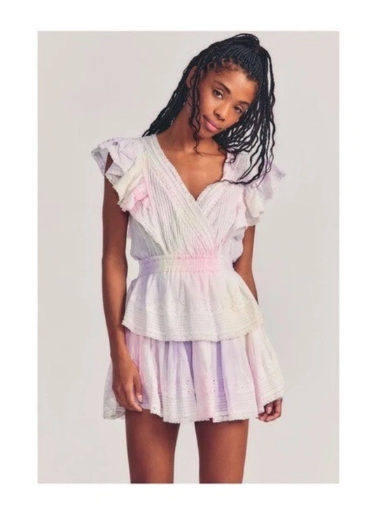 Dresses & Skirts - New! LoveShackFancy Gwen Tie Dye Lace Ruffle Cotton Mini Dress in Pink White